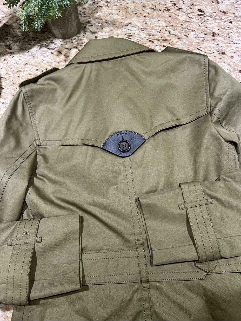 Coach Olive Green Double-Breasted Mid Trench Coat with Belt XXSmall